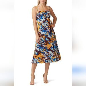 Prabal Gurung Ochre Side Ruffle Orange Floral Midi Dress Size 0